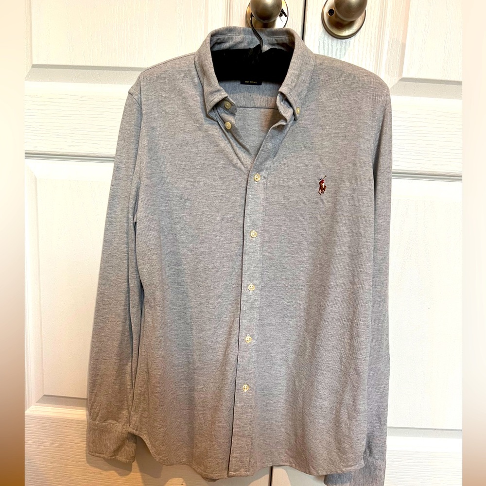 Ralph Lauren Knit Oxford Long Sleeve Shirt ~ Womens Size Lg. ~ Heather Grey